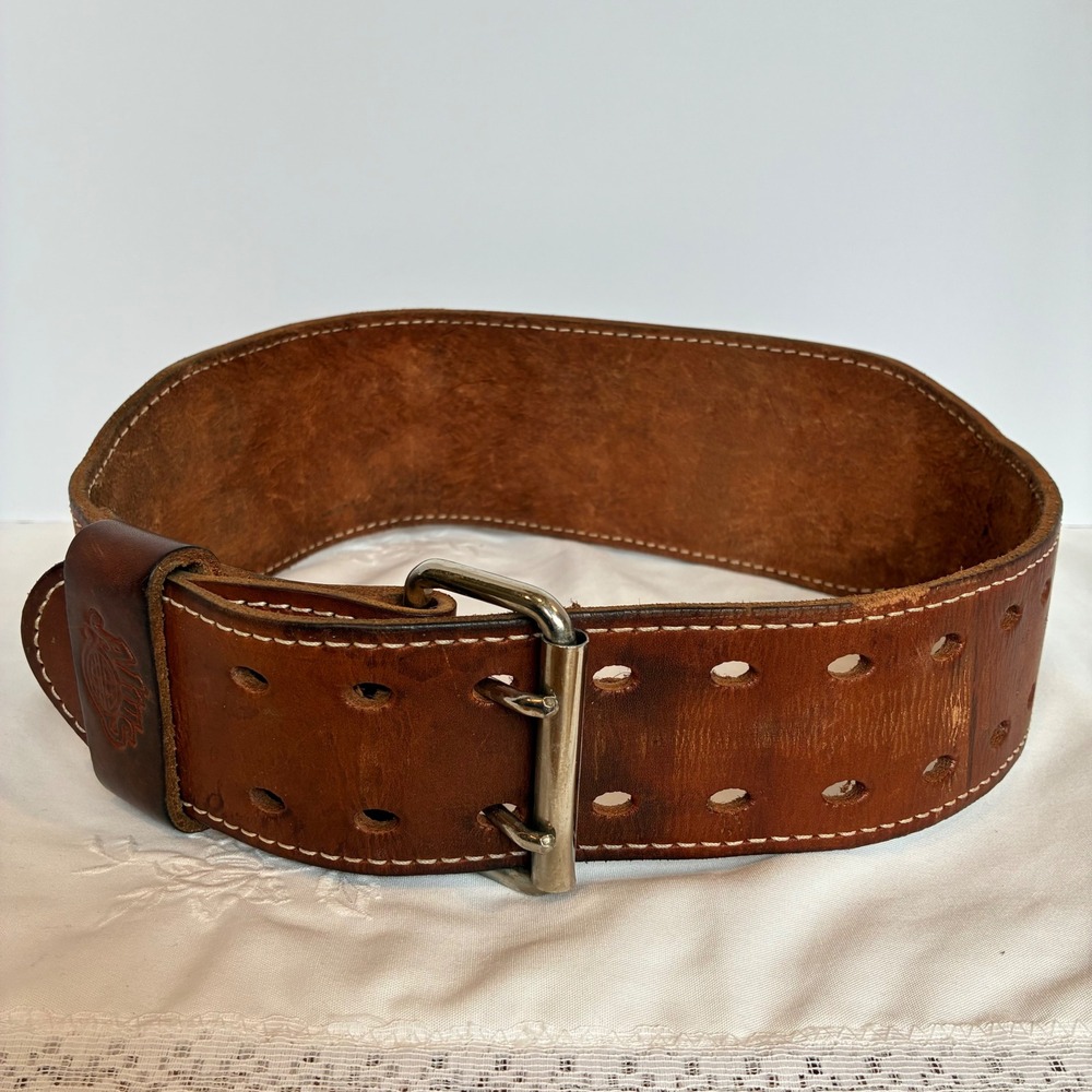 Vtg Altus Weightlifting Belt M (28-34) Brown Leather Double Prong Gym Retro
